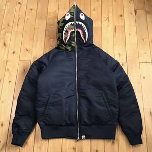 シャーク パーカー ダウンジャケット Lサイズ ネイビー shark full zip hoodie down jacket a bathing ape BAPE camo エイプ ベイプ z5575