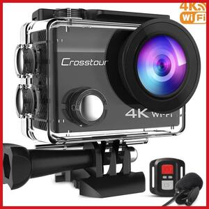 【CT8500】アクションカメラ Crosstour 4K高画質 リモコン付 WiFi搭載 水深30m撮影 手ブレ補正 防水防塵 耐衝撃 170度広角