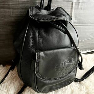 ■美品■LOEWE ロエベ リュック バッグパック レザー アナグラム ナッパ 巾着 レディース ブラック