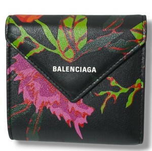 【1円スタート】バレンシアガ BALENCIAGA 二つ折り 財布 ミニウォレット コンパクト 花柄 フラワー 箱 保存袋 付属 極美品 1点物 1スタ