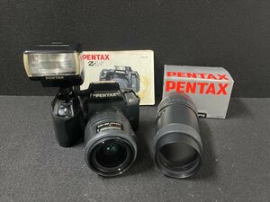 KK0605-102　ゆうパック着払い　PENTAX Z-1 100-300mm 1:4.5-5.6/28-105mm 1:4-5.6 レンズ2本＆ストロボ付き 一眼レフカメラ　ペンタックス