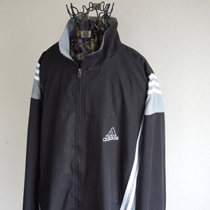 1990s ヴィンテージ adidas トラックジャケット L 黒白灰 モノトーン ウィンドブレイカー ルーズフィット アディダス USA アメリカ 古着