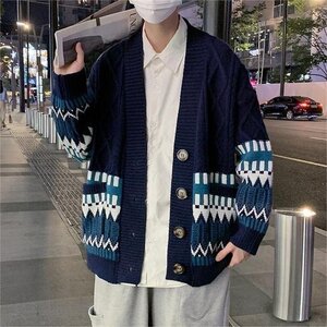 新作メンズ 春 秋 冬 おしゃれ 紳士服 ショート 通勤 ニットカーディガン アウター 無地 コート ビジネスネイビー XL