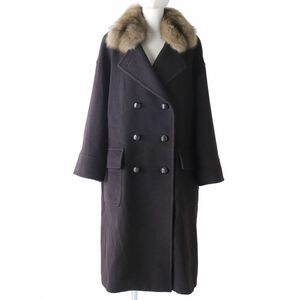 美品◇正規品 FOXEY フォクシー 38756 襟セーブルファー付 裏地シルク カシミヤ50% 超ロングコート ダークブラウン 焦げ茶 レディース 40