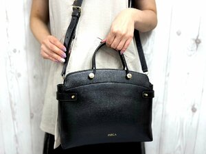 極美品 FURLA フルラ アガタ ハンドバッグ ショルダーバッグ バッグ レザー 黒 2WAY 73406Y