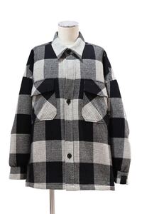 N.HOOLYWOOD×WOOLRICH 中綿入りウールシャツジャケット 黒白ブロックチェック ネルシャツ