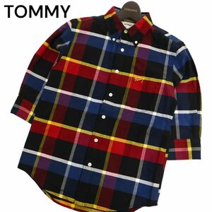 TOMMY トミー ヒルフィガー 春夏 5分袖 ロゴ刺繍★ ボタンダウン チェック シャツ Sz.S　メンズ　C4T02642_3#A