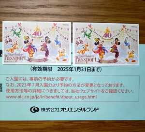 東京ディズニーリゾート 株主優待パスポートチケット2枚　②（有効期限 : 2025年1月31日） ※ネコポス送料無料