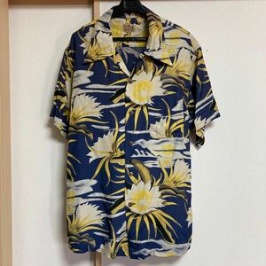 【美品】東洋 SUN SURF サンサーフ アロハシャツ ハワイアンシャツ 月下美人 花柄 ネイビー Mサイズ M品番 M32920