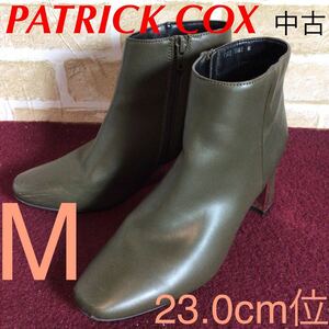 【売り切り!送料無料!】A-142 Patrick cox!パトリック コックス!ショートブーツ!カーキ!サイズM 23.0cm位!サイドジップ!太めヒール!中古!