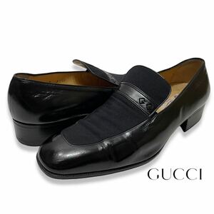 31 レア 正規品 OLD GUCCI 70s オールド グッチ ヴィンテージ GGロゴ スクエアトゥ レザーローファー スリッポン ドレス shoes 革靴 42