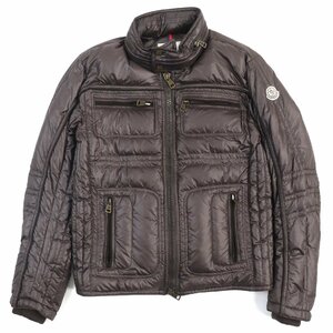 良品△MONCLER モンクレール CLEVELAND ロゴワッペン付き ジップアップ ライダース型 ダウンジャケット ダークブラウン 1 メンズ