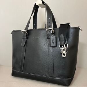 【現行/未使用】定価13万 COACH コーチ ワーナー トートバッグ ショルダー 2way メンズ ビジネス A4 肩掛け ぺプル レザー ブラック CW213