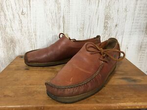 at712☆【レザー モカシン デッキシューズ】Clarks クラークス 茶 8