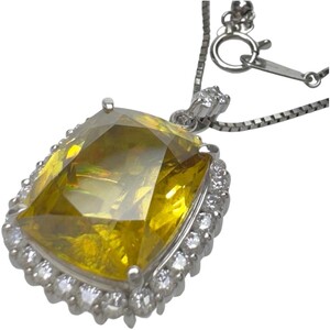 スフェーン 13.87ct ダイヤモンド 計1.09ct ネックレス Pt850プラチナ/Pt900プラチナ 16.0g 46cm レディース