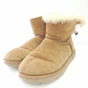 ■ UGG アグ もこもこ あったか 秋冬 シンプル バックリボン ミドル ムートンブーツ サイズ25 キャメル レディース E