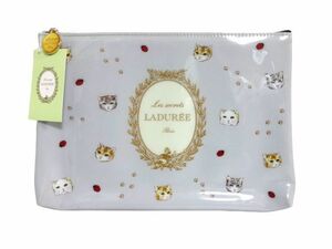 新品未使用 正規品 スクレ・ラデュレ LADUREE フラットポーチ ポーチ 猫 キャット ネコ グレー 灰色 ゴールドチャーム付き タグ付き