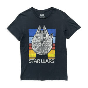 【980円スタート】USA 古着 STAR WARS スターウォーズ Tシャツ メンズM ブラック 黒 映画 スターシップ ミレニアムファルコン BA1649