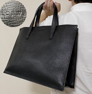 極美品●A4可●ロエベ LOEWE メンズ トートバッグ ビジネス 肩掛け 書類かばん レザー 本革 黒 ブラック ロゴ型押し 大容量 自立 通勤 1円