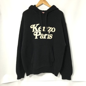 KENZO VERDY ニットフーディー タグ付き パーカー コットン 綿ニット ロゴ XLサイズ ブラック ケンゾー ヴェルディ トップス A12750◆