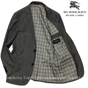 美品 バーバリーブラックレーベル 裏地 ノバチェック 2B ウール ストライプ テーラード ジャケット S グレー BURBERRY BLACK LABEL