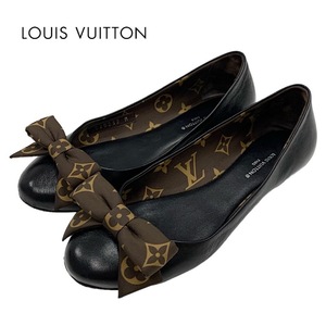 ルイヴィトン LOUIS VUITTON モノグラム フラットシューズ バレエシューズ フラットパンプス 靴 シューズ リボン レザー ブラック