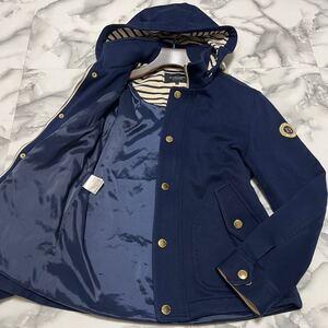 未使用級●希少L!バーバリーブラックレーベル 2WAY ジャケット パーカー BURBERRY BLACK LABEL 金ボタンワッペン ブルゾン フード ネイビー