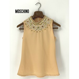 A8658/春夏 MOSCHINO モスキーノ CHEAPANDCHIC ノースリーブ ビジュー装飾 刺繍 ドレス Tシャツ カットソー M程 オレンジ レディース