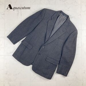 美品 Aquascutum アクアスキュータム グレンチェック ウール テーラードジャケット 総裏 メンズ ダークグレー サイズAB4*IC175