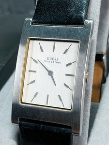 箱付き GUESS ゲス P182GL メンズ アナログ クォーツ ヴィンテージ 腕時計 シルバー レザーベルト ステンレススチール シンプルデザイン