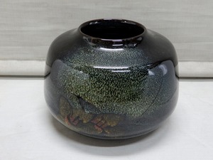 ●信楽窯 薫作 天目 花入れ 花器 花瓶 フラワーベース 壷 花入 飾壷 伝統工芸品 大原薫●