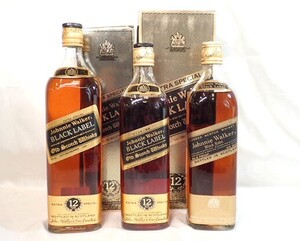 12152[M]◆未開栓古酒◆JOHNNIE WALKER/ジョニーウォーカー/Black Label/スコッチ/ウイスキー/1L/750ml/43%/金キャップ 特級 箱付含む 3本