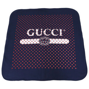 （新品・未使用品）グッチ GUCCI ベビー チルドレンズ ブランケット コットン 100％ ポルカドット 水玉 ネイビー レッド 赤 627654