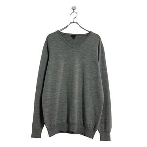 J.CREW ウール ニット セーター L グレー ジェイクルー Vネック 無地 古着卸 アメリカ仕入 a603-5867