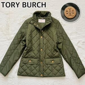 【極美品】TORY BURCH　トリーバーチ　キルティング　コート　ジャケット アウター　タグ収納ポケット チェーンロゴ　ロゴ刻印 カーキ　XS