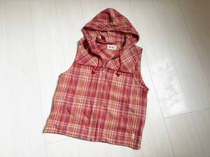 美品 00年製 PINK HOUSE ピンクハウス ベスト チェック 総柄 フード パーカー 赤 レッド 00ss japanese label vest parka red △6