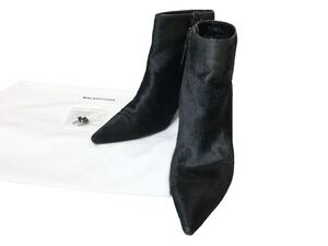 (D) BALENCIAGA バレンシアガ ハラコレザー ショートブーツ 36.5 ブラック (ma)