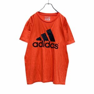 adidas 半袖 プリント Tシャツ M ネオンオレンジ ブラック アディダス ビッグロゴ スポーツ 古着卸 アメリカ仕入 a506-5256