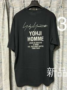 3 新品 Yohji Yamamoto POUR HOMME ヨウジヤマモト プールオム スタッフTシャツ 半袖 BLACK ブラック オーバーサイズ プリントロゴ ロンT