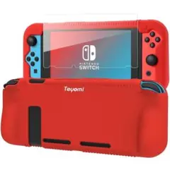 Switchカバーシリコン素材 ソフトカバーレッド画面保護フィルム付