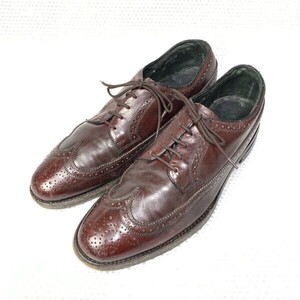 1972年製?☆フローシャイムFlorsheim☆サイズ9C☆26.0～27.0cm☆フルグローブ ウイングチップ ビジネスシューズ☆赤茶△6-39