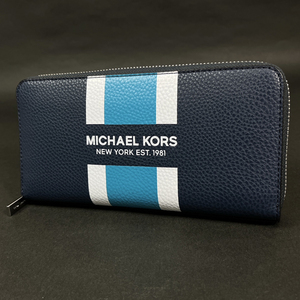 【マイケルコース 本物 新品 USA 正規品】MICHAEL KORS クーパー ストライプ ウォレット 財布 長財布 ブルー ムーン メンズ 新作