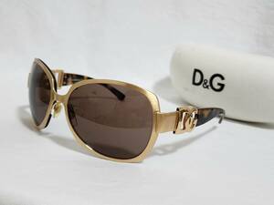 正規美 レア DOLCE&GABBANA DGロゴ メタルアイコン サングラス 黒 茶 D&G ゴールドメタリックフレーム グラマラス ビッグレンズアイウェア