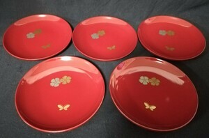HANAE MORI CHIKI CHIC しっきシック 銘々皿揃 なでしこ 撫子 蝶々 NA-106 5客 漆器 菓子皿 茶道具