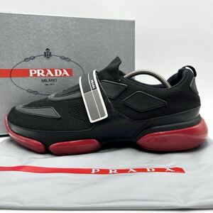 1円 【美品】 PRADA プラダ 【圧倒的高級感】 メンズ クラウドバスト ファブリック ベルクロ メッシュ ロゴ ラバー 厚底 ブラック 27cm相当