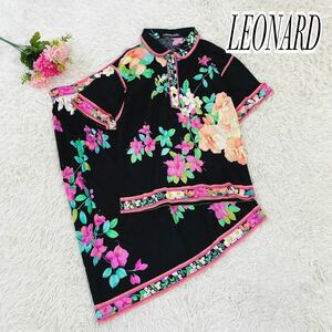 【美品】LEONARDレオナール　総柄　ポロシャツセットアップ　M