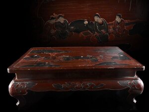 【雲】中国古玩 唐物 木製漆器 人物風景図花台 平卓 横61.5cm 古美術品(唐木青貝紫壇旧家蔵出)AY1991 UT1scf4