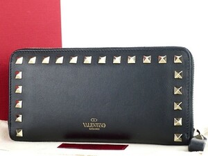 【新品同様・未使用】VALENTINO ヴァレンティノ ロックスタッズ ジッピーウォレット ラウンド長財布 小物【DM59】