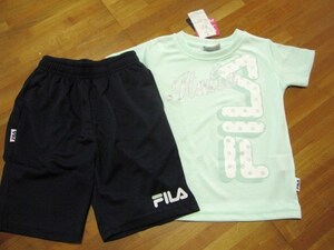 *送料無料*新品*100*FILA*上下Set*ライムグリーン×ネイビー*吸汗速乾*半袖半パン*テニス*スポーツ*フィラ*