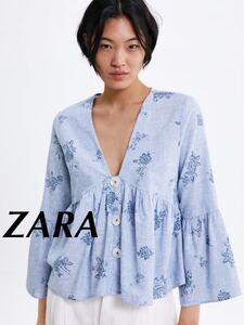 新品 ZARA 半袖トップス　フラワープリント　プリント柄トップス 花柄 S 210617